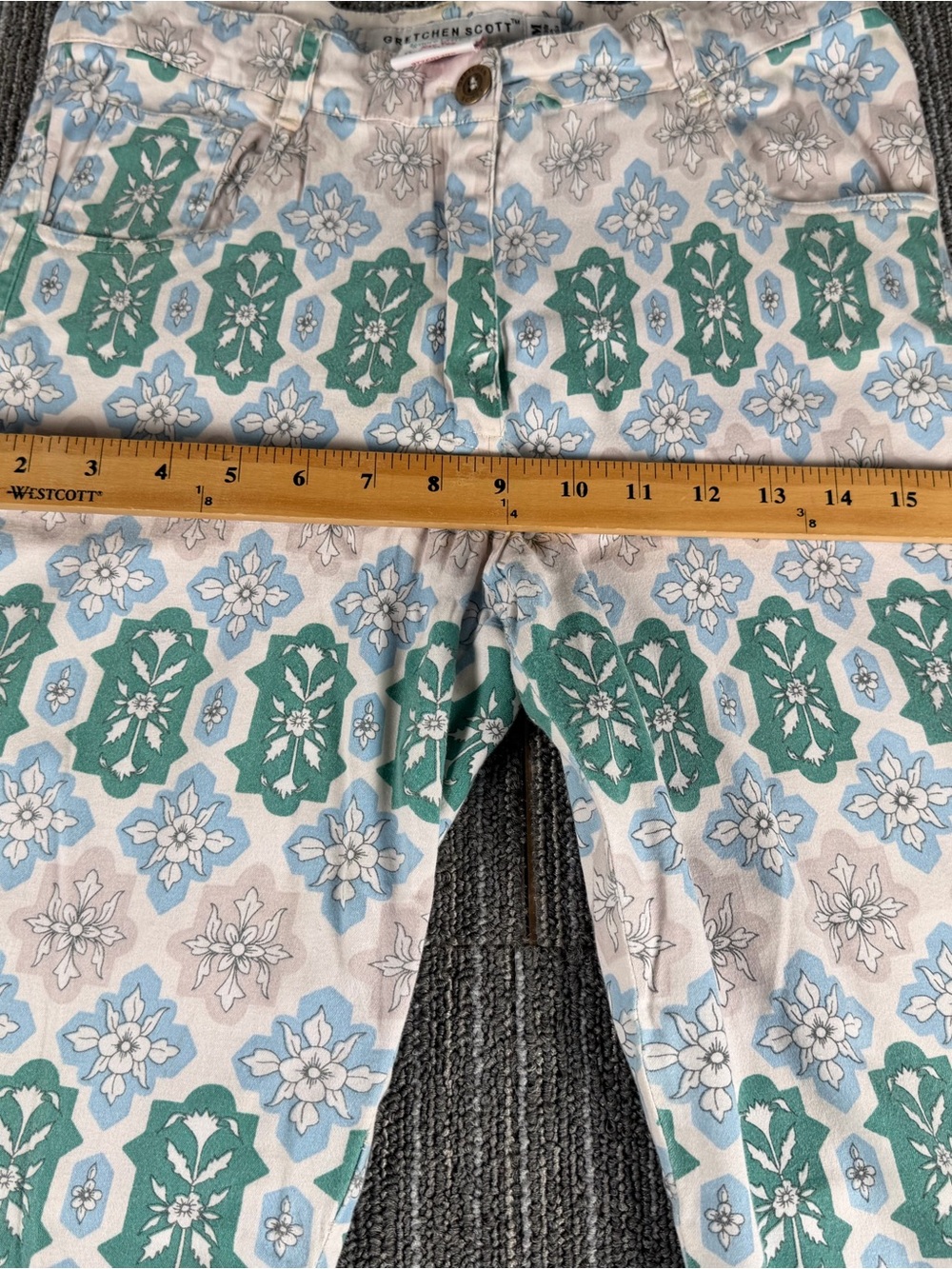 Gretchen Scott Designs Green & Light Blue Patterned Chinos - Picture 6 of 7